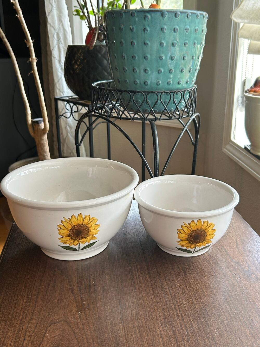 2 BIA cordon Bleu Sunflower Ceramic mixing serving Bowls stoneware nesting